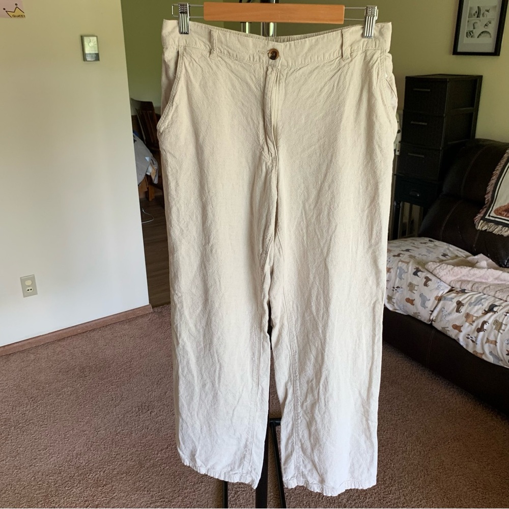 H&M Wide Leg Linen Pants Cream Medium